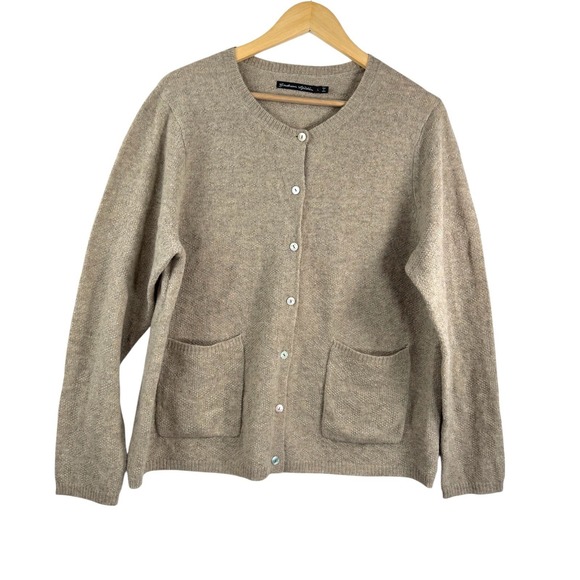 Gudrun Sjoden Wool blend cardigan light tan old money cottage classic 90s sz L - Picture 1 of 8